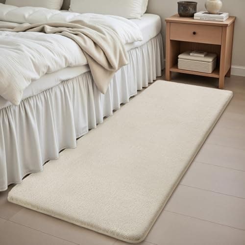 Image of Sour Lemon Rugs Living Room 80x150cm, Cream Shaggy Fluffy Bedside Rug, Short Pile Soft Runner Rugs, Anti-Slip Washable Area Rug, Modern Floor Carpets for Kids Room Bedroom Hallway Entryway