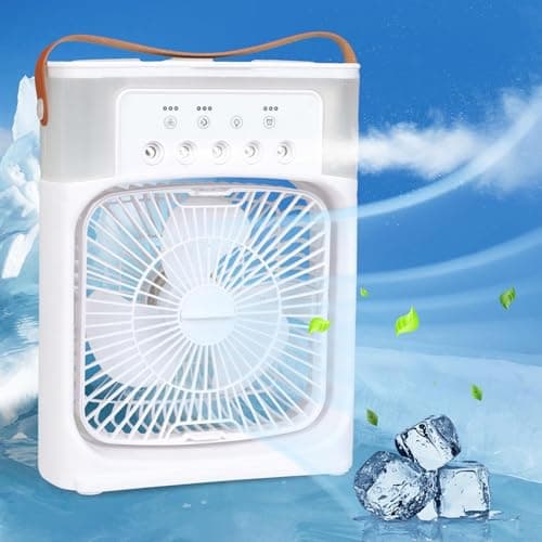 Image of Portable Air Conditioner - All-in-1 Mini Air Cooler with 90° Oscillation, 3 Wind Speeds, 5 Spray Modes, Timer, 7-Color Night Light | Home, Office, Bedroom [Energy Class A+++]