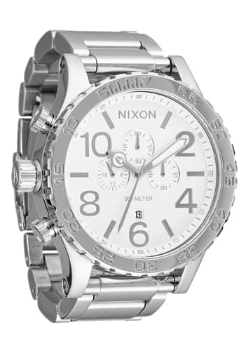 Image of NIXON 51-30 Chrono A1389-300m Water Resistant Men's Analog Fashion Watch (51mm Watch Face, 25mm Stainless Steel Band), High Polish / White, 51MM, 51-30 Chrono
