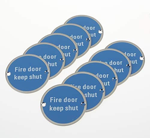 Image of Fire Door Keep Shut - Safety Sign Metal Stainless Round 76x1.5mm Disc with 2 Screws, Pack of 10 (10)