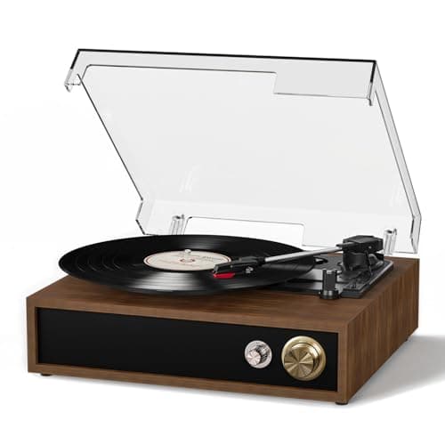 Image of FYDEE Record Player - Dual Way Bluetooth | 3 LP Sizes | Built-in Stereo Speakers | 33/45/78 RPM Turntable | USB Output and MP3 Recording | RCA Output for Vinyl Records | Natural Wood