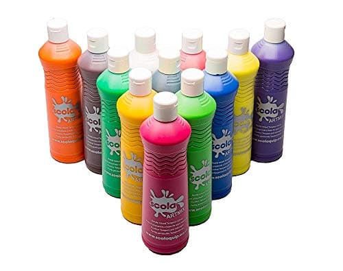 Image of Scola Artmix 600ml Bottles Ready Mix Craft Poster Paint Set 12 Assorted Colours