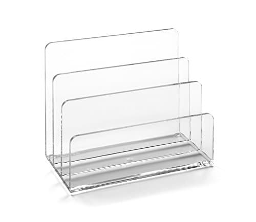 Image of Osco Clear Acrylic Letter Holder, 3-Slot Document Organiser & Mail Sorter for Desk, Envelopes & Paperwork, Compact Desktop File Storage, Non Slip Rubber Feet – Single