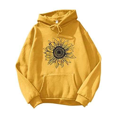 Image of Generisch White Sweatshirts Ouitwear Long Sleeve Sweatshirt Casual Blouses Pullover Sunflower Warm Winter Coat Hoodies Oversized Women, yellow, L