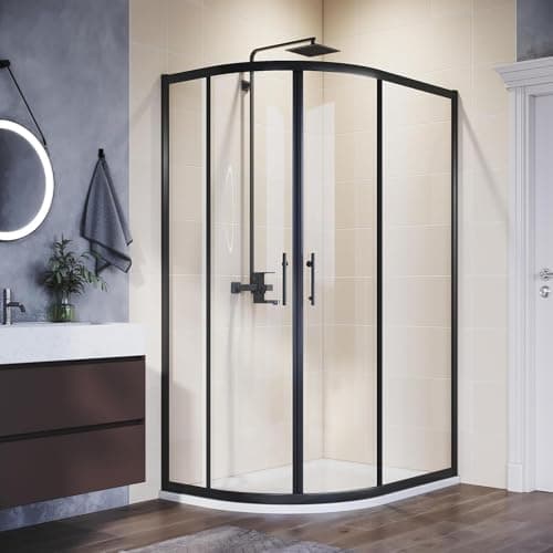 Image of ELEGANT Black 1000 x 800 mm Offset Quadrant Shower Enclosure 6mm Tempered Glass Sliding Glass Cubicle Door for Shower Room Durable Aluminum Alloy Material