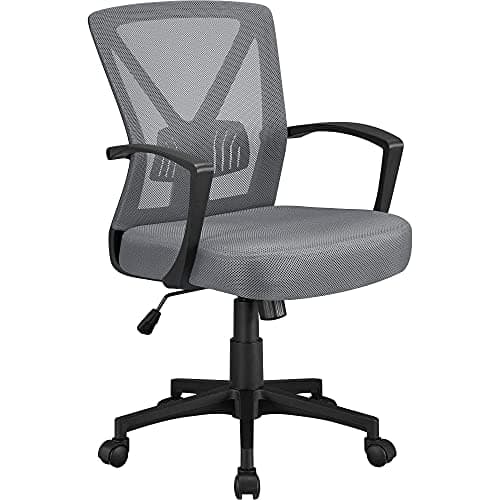Image of Yaheetech Adjustable Computer Chair Ergonomic Fabric Mesh Swivel Chair with Armrest and Lumbar Back Support for Home Office Work Task Dark Grey