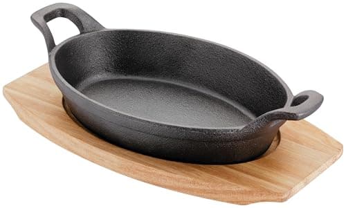 Image of Judge Sizzle & Serve Large Gratin Dish, Cast Iron Skillet with Wooden Serving Stand, Induction Ready 20cm x 14cm