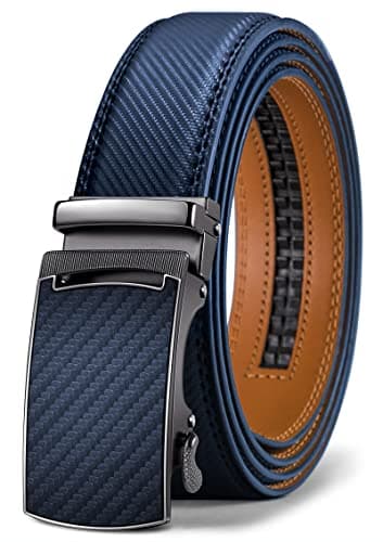 Image of KEMISANT Belt Men, Leather Sliding Ratchet Belt For Mens Dress Pants Suit Oxfords,Size Adjustable,Purplish Blue 2564,30"-36" Waist Adjustable