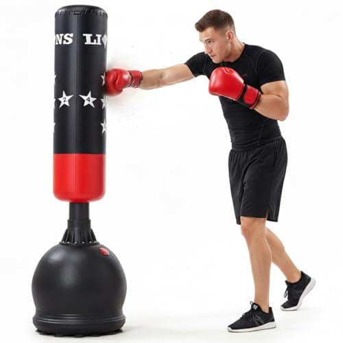 Image of Lions Free Standing Punch Bag 5.5ft, Heavy Duty Boxing Bag with Stable Base, Freestanding Punching Bag for Home Gym MMA Kickboxing Training, Adults & Kids