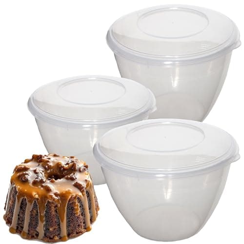 Image of Pudding Bowls Basins Clear Non-Stick Space Saving Plastic Steam Pudding Bowl & Sealable Clip On Lids 3 Popular Sizes (3, Mixed Set (1 x 0.6L, 1 x 1.2L, 1 x 2L))
