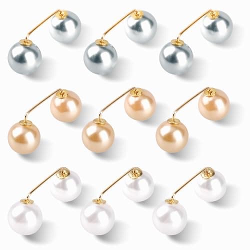 Image of 9 Pcs Scarf Pin Shawl Pin Pearl Brooch Decorative Safety Pins Anti-Exposure Neckline Safety Pins for Clothes Pearl Brooches for Women Sweater Shawl Clips for Wedding Party Decoration