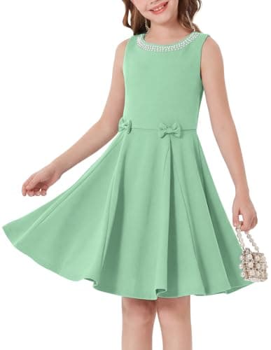 Image of GRACE KARIN Girls Princess Dress Summer Sleeveless Round Neck A Line Birthday Party Wedding Dresses for Kid Light Olive Green 12 Years