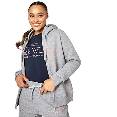 Image of Jack Wills Womens Hunston Logo Zip Hoodie Hoody Hooded Top Long Sleeve Regular Grey marl 16 (XL)