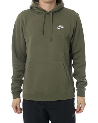 Image of Nike M NSW Po Flc Club, Men's Hooded Sweatshirt, Men's, M Nsw Po Flc Club, Medium Olive/Medium Olive/Bianco, L