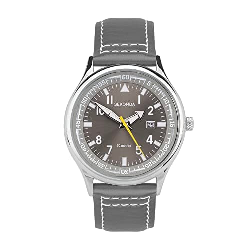 Image of SEKONDA Men's Quartz Watch with Grey Dial Analogue Display and Brown Leather Strap 3882.27