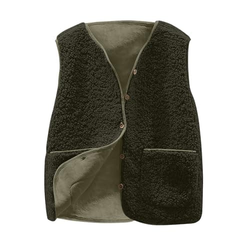 Image of Teddy Fleece Gilet for Women Fur Vest Sleeveless V-neck Button Down Vest Sherpa Fluffy Waistcoat Lightweight Cozy Gilets Ladies Winter Soft Jacket with Pockets Fuzzy Coat Outwear