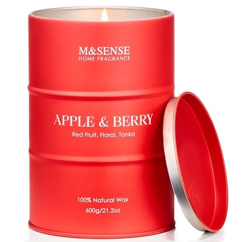 Image of M&SENSE Apple Berry Scented Candle, Large 600g Organic Soy Wax, Up to 120 Hours Burn Time, Non Toxic Sweet Home Fragrance Candle, Luxury Aromatherapy Gift for Women, Decor Candle for Relaxation
