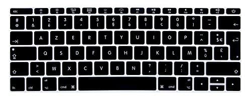 Image of MMDW French Language AZERTY Keyboard Cover Compatible with MacBook Pro 13 Inch 2017 & 2016 Release A1708 No Touch Bar & for MacBook 12 Inch A1534 Protective Skin (EU Layout),Black