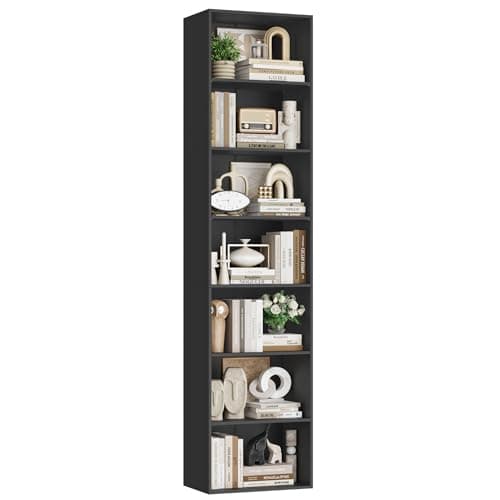 Image of FirFurd 220cm Tall Bookcase 7 Tiers Slim Bookshelf Free Standing Wooden Book Shelf with Adjustable Shelves Cube Storage Shelving Unit for Living Room Home Office Black 48x30x220cm