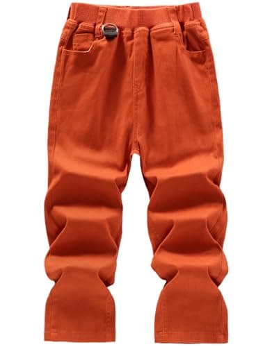 Image of WIYOSHY Boys’ Solid Color Ribbed Elastic Waist with Hoop Uniform Chino Trousers for Play & School (UK, Numeric, 150, Regular, Brick Orange)