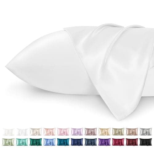 Image of Bedsure Satin Pillowcase for Hair - Similar to Silk Pillowcase, Cooling Pillow Cases 2 Pack with Envelope Closure, Gifts for Women, Queen & Standard Size 50x75 cm, White