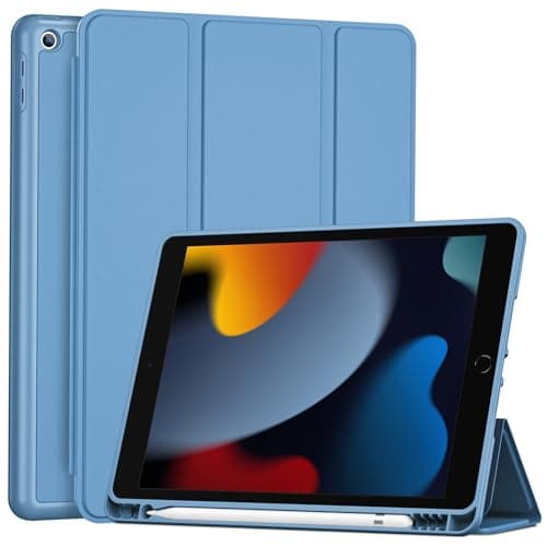 Image of ProCase for iPad 9th 8th 7th Generation 10.2" (2021/2020/2019 Release), Soft TPU Back Cover with Pencil Holder, Shockproof Smart Slim Case, Auto Sleep/Wake-Blue