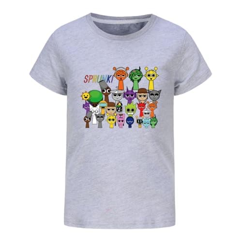 Image of Kids Cotton Sprunki Incredibox T-Shirt Summer Short Sleeve Children's Top Tee Casual Boys Girls Clothes (UK, Age, 9 Years, 10 Years, Regular, Grey)