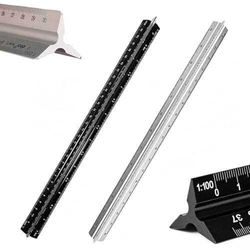 Image of HARY 2 Pack Architectural Scale Ruler, Architect Metal Triangle Ruler, 30CM Aluminium Scale Rules, Metric 1:20 1:25 1:50 1:75 1:100 1:125, For Architects, Engineers, Students, Black/Silver