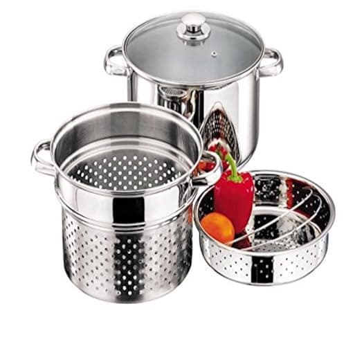 Image of Nobel 4pc Stainless Steel Multi-Purposes Stock Pot Set, Pasta Pot, Vegetable Streamer with Removable Strainer and Steamer Basket, 4 litres Suitable for All Hobs