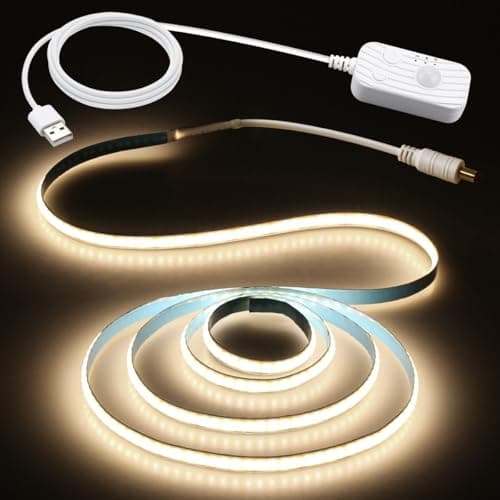 Image of Aclorol 1M 5V Motion Sensor COB LED Strip Light USB Powered COB LED Tape Dimmable Movement Activated Auto ON/Off Light Indoor Under Bed Lights for Stairs Closet Mirror DIY Lighting Neutral White 4000K
