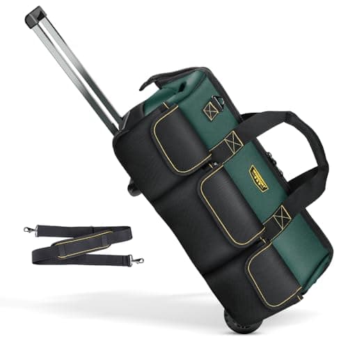 Image of WINHUNT 22'' Rolling Tool Bag with Wheels, Adjustable Telescopic Handle Tool Bag Trolley Wide Mouth Storage Organizer, Green