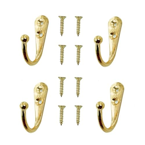 Image of Yesmin 4 PCS Wall Mounted Hooks,Coat Hooks Retro Door Robe Hook for Hanging Towel Clothes Hat Key Single Metal Hook Cloth Hanger for in Bedroom Bathroom Kitchen Cupboard (with 8 Pcs Screws)-Gold