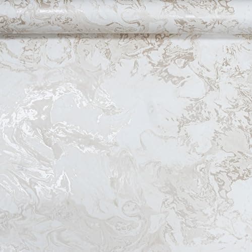 Image of SOPHIE LAURENCE Cream Marble Metallic Wallpaper - Elegant Ripple Liquid Swirl Effect with Gold Shimmer - Smooth Finish (Sample, 53 X 53 CM)