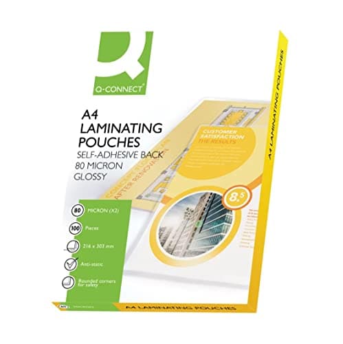 Image of Q-Connect A4 2x80 Micron Adhesive Laminating Pouches (Pack of 100) KF11414, Clear