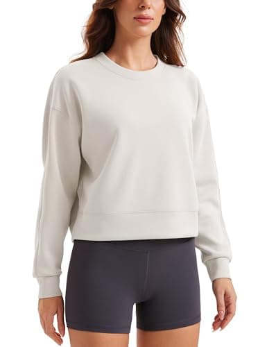 Image of CRZ YOGA Womens Softness Oversized Sweatshirt Long Sleeve Pullover Basic Crewneck Workout Tops Warm Casual Sweat Shirts Milky White 8