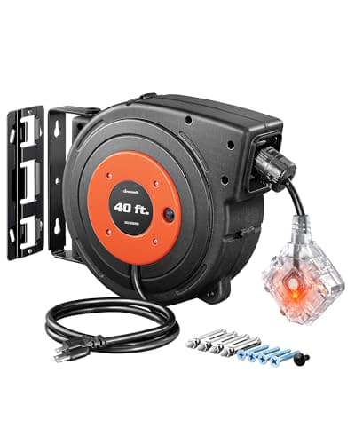Image of DEWENWILS 10m Retractable Extension Cable Reel, SJTOW 12/3C Power Cord, Twist Lock Stop, 6 Earth Contacts, 15A Circuit Breaker Mounted On