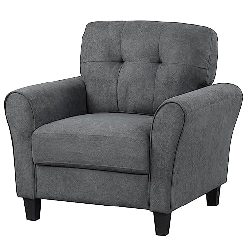 Image of RELAX4LIFE Single Armchair, Comfy Linen Fabric Accent Chair with Removable Back Cushion, Upholstered Occasional Sofa Lounge Chair for Living Room Bedroom Reception (Grey)