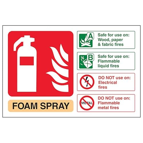 Image of V Safety Foam Spray Fire Extinguisher - Landscape 200 x 150 mm - 2mm Rigid Plastic Safety Sign