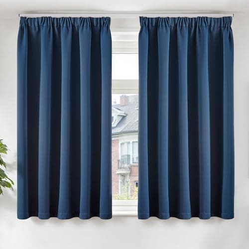 Image of TOPICK Curtains for Bedroom 54 Inch Drop, Super Soft Blackout Thermal Curtains & Drapes for Living Room, Pencil Pleat Room Darkening Window Treatment for Kitchen, Cafe, W46 x L54 Inch, Navy Blue
