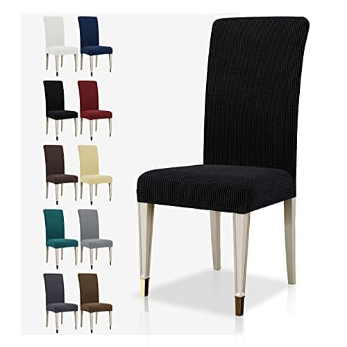 Image of MAXIJIN Super Stretch Dining Room Chair Cover Jacquard Spandex Dining Parsons Chair Slipcover Removable Chair Protector Covers for Dining Room,Hotel,Kitchen,Ceremony (Black, 4)