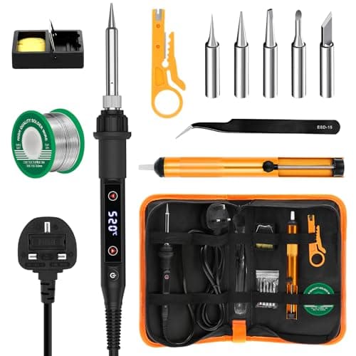 Image of Soldering Iron Kit 80W LED Adjustable Temperature 180-520℃ Welding Tools, Solder Wire, 5 Soldering Tips, Desoldering Pump, Wire Stripper Cutter, Stand, Tweezers,Tool Case