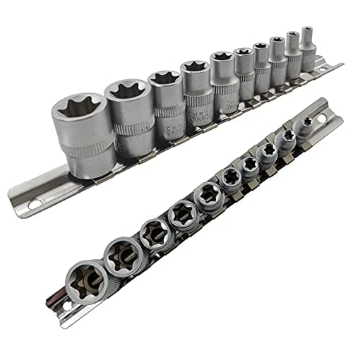 Image of Star Socket Set Female TRX Torx E Sockets 1/4" & 3/8" Drive E4-E18 On Rail