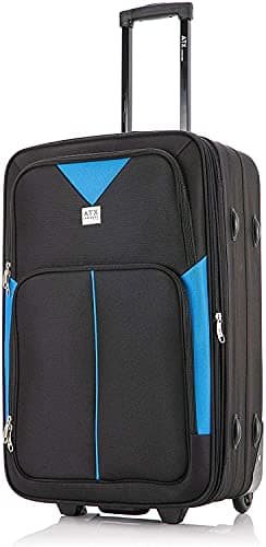 Image of ATX Luggage Medium Suitcase Expandable Soft Shell Durable Lightweight Hold Check in Travel Bag on 2 Wheels Built-in 3 Digit Combination Lock (Black/Blue, 79 Liter)