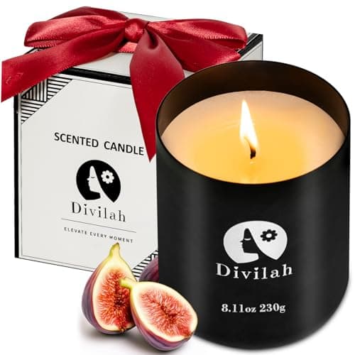 Image of Divilah Scented Candles Gifts for Women, 60H Long Burning Natural Soy Wax Fig Aromatherapy Candle for SPA Bathroom Yoga Christmas, Birthdays, Valentines, Mother's Day, Smokeless, 8.11oz