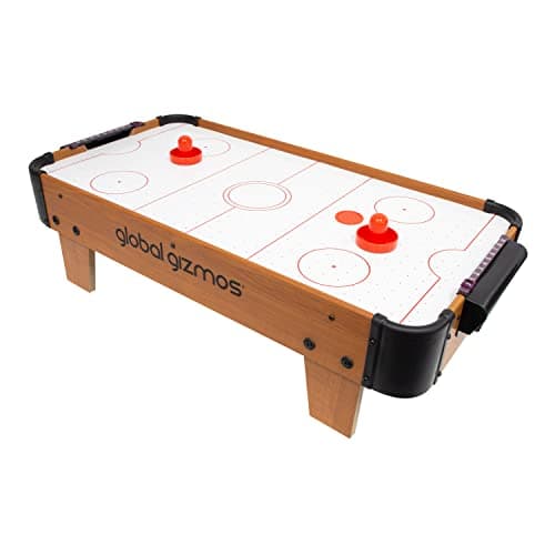 Image of Global Gizmos 55979 Deluxe Table Top Air Hockey Game/Set Includes 2 Strikers & 2 Pucks/Lightweight & Portable/Battery Operated/71cm x 37cm x 21cm White