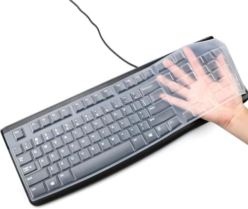 Image of Silicone Keyboard Cover Skin for Logitech K120 & MK120 Ergonomic Desktop USB Wired Keyboard Ultra Thin Protective Skin (Semi-Transparent)