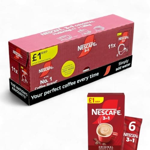 Image of Nescafé 3 in 1 ORIGINAL Instant Coffee Sachets Bulk Pack - 66 Single Serve Powder Sachet (11 Boxes x 6 Sachets) - Quick, Easy & Creamy Coffee Blend