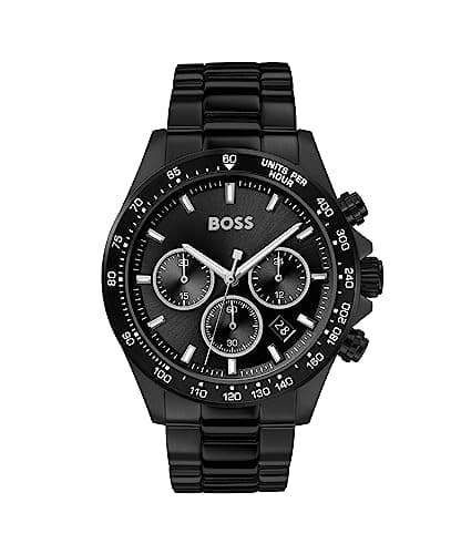 Image of BOSS Men's 43 mm Chronograph Quartz Watch HERO Collection with Black Stainless Steel Bracelet, Black Dial, Date Function, 3 Sub-Dials, 5ATM Water Resistant - 1513754