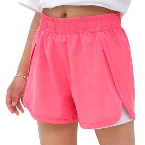 Image of MEILONGER Girls Swim Shorts Quick Drying 2 in 1 with Compression Lining Cycling Running Pe Sports Shorts for Kids(Pink,10-12)