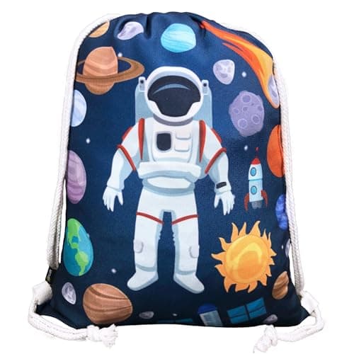 Image of HECKBO kids astronaut space gym drawstring bag - 40x32cm - 12.6" x 15.8" - string bag - kindergarten daycare crèche school football - children kids girl boy backpack, sports bag, fabric bag
